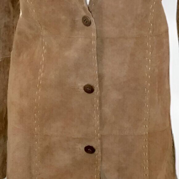 Chicos Caramel Khaki Brown Long Western Leather Duster Jacket Dress Coat 1 M 8 - Picture 7 of 9